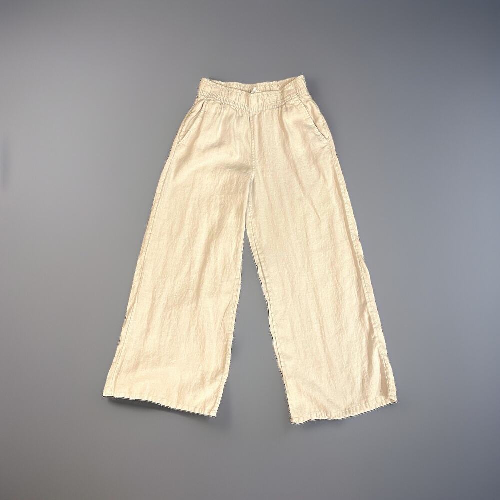 Sigrid Olsen Women Lt Blue Linen Wide-Leg Pull On Pants Elastic Waist Pockets S